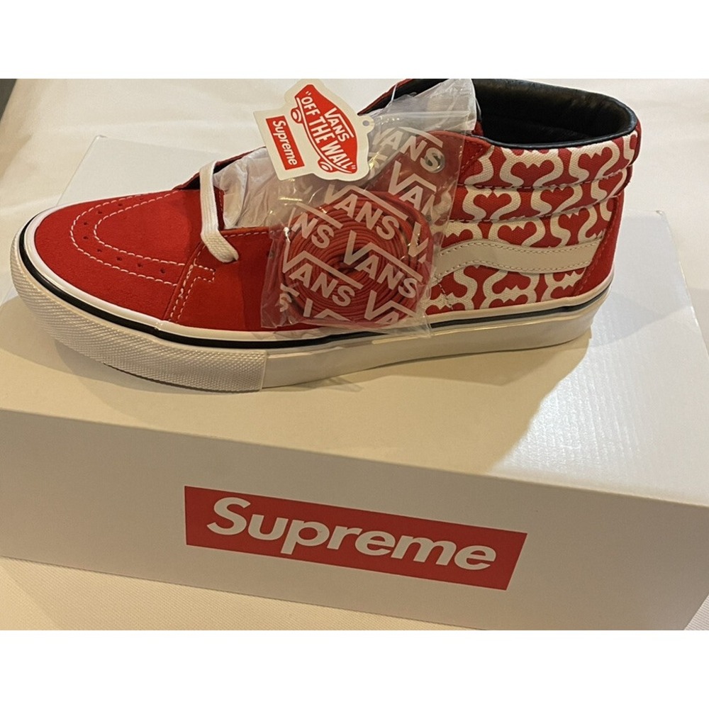 SUPREME X VANS MONOGRAM Sโ LOGO SKATE GROSSO MID 2021 RED/WHITE SZ 10